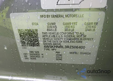 2024 Acura Zdx A-Spec z USA, uszkodzony, nr VIN 4W5KHNRL3RZ506400